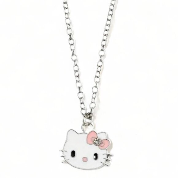 Hello Kitty Jewelry - NEW - HELLO KITTY ZINC ALLOY & RHINESTONE SILVER/PINK NECKLACE 24 IN